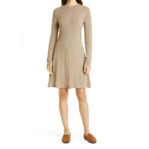 Vince Crewneck Long sleeve Dress H Dove Oat Women's Large Fit and Flare Neutral